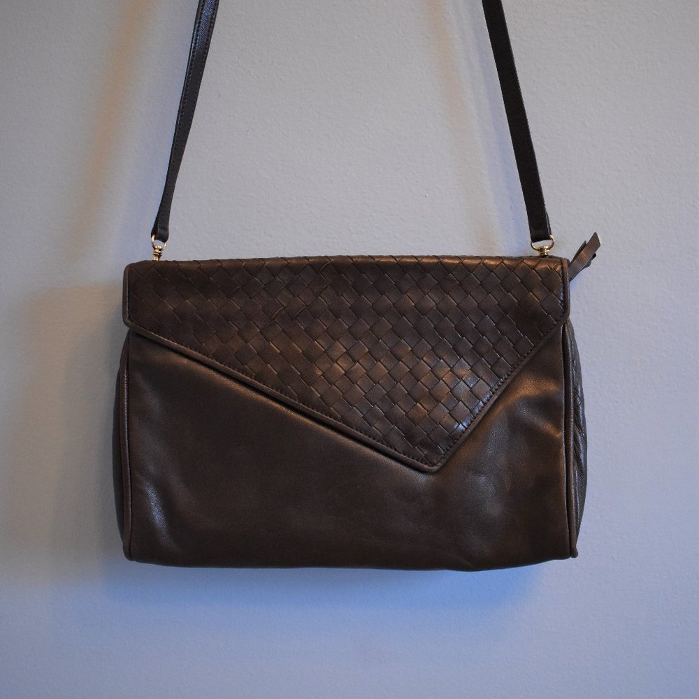 Walter Katten Dark Brown Woven Leather Crossbody Bag